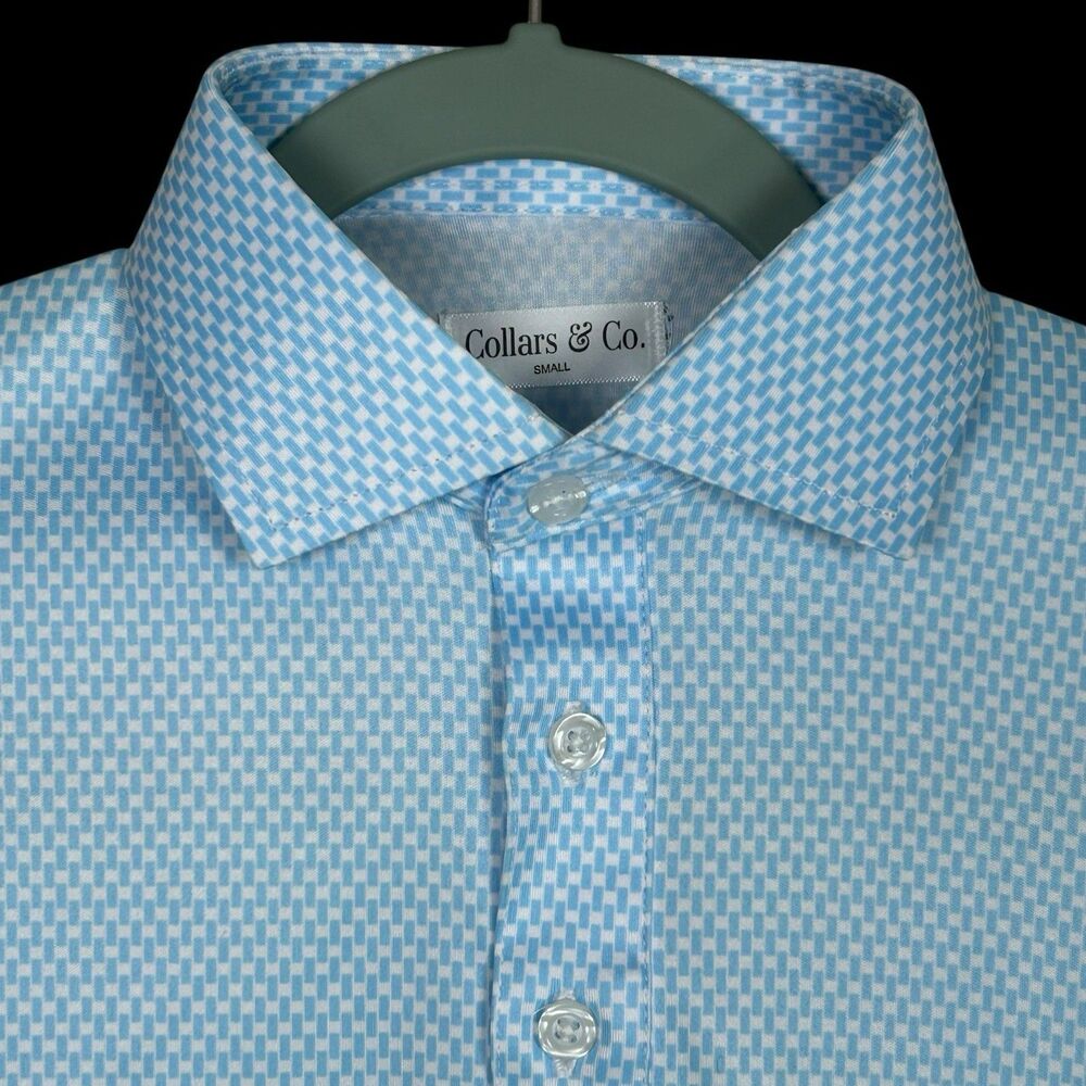 Collars & Co Polo Shirt Mens Small Vantage Sky Blue Dress Collar Stretch Office